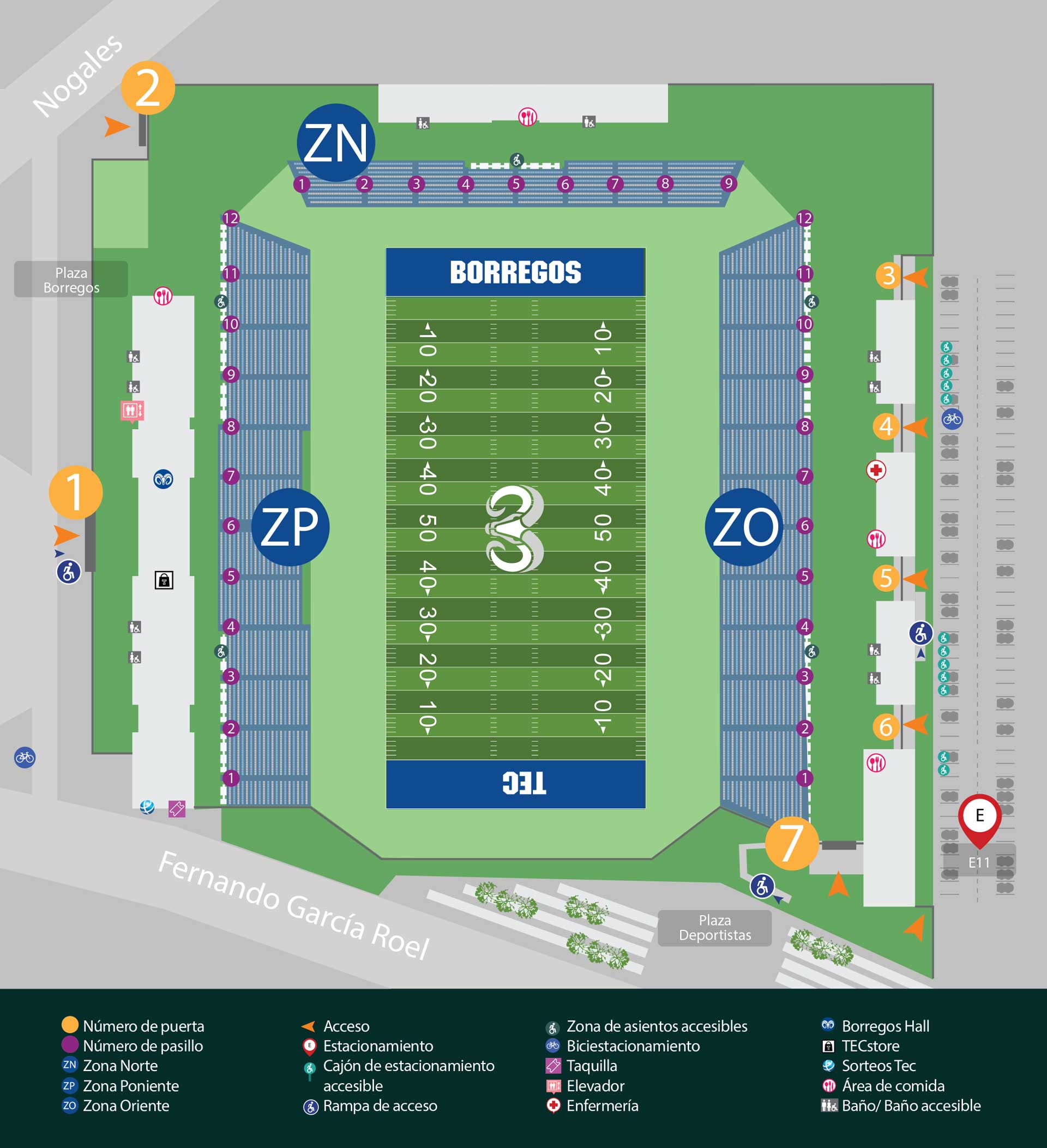 Mapa a detalle del Estadio Banorte